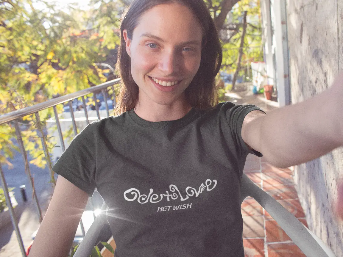 model wearing nct ode to love t-shirt